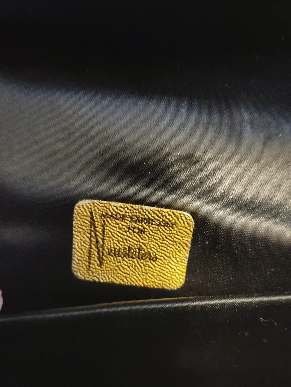Vintage Neusteter Like New Black Satin Geometric Rhinestone-Trim Evening Bag $40